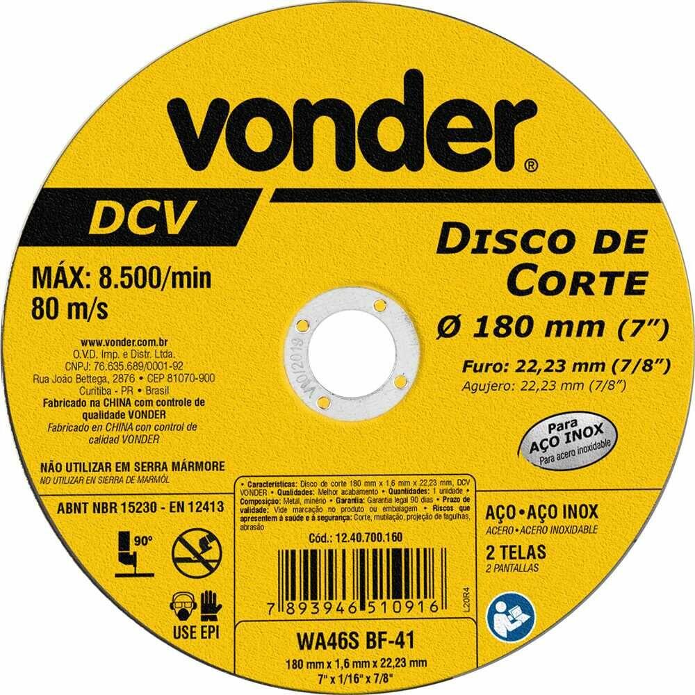 Disco de Corte 180mm Vonder