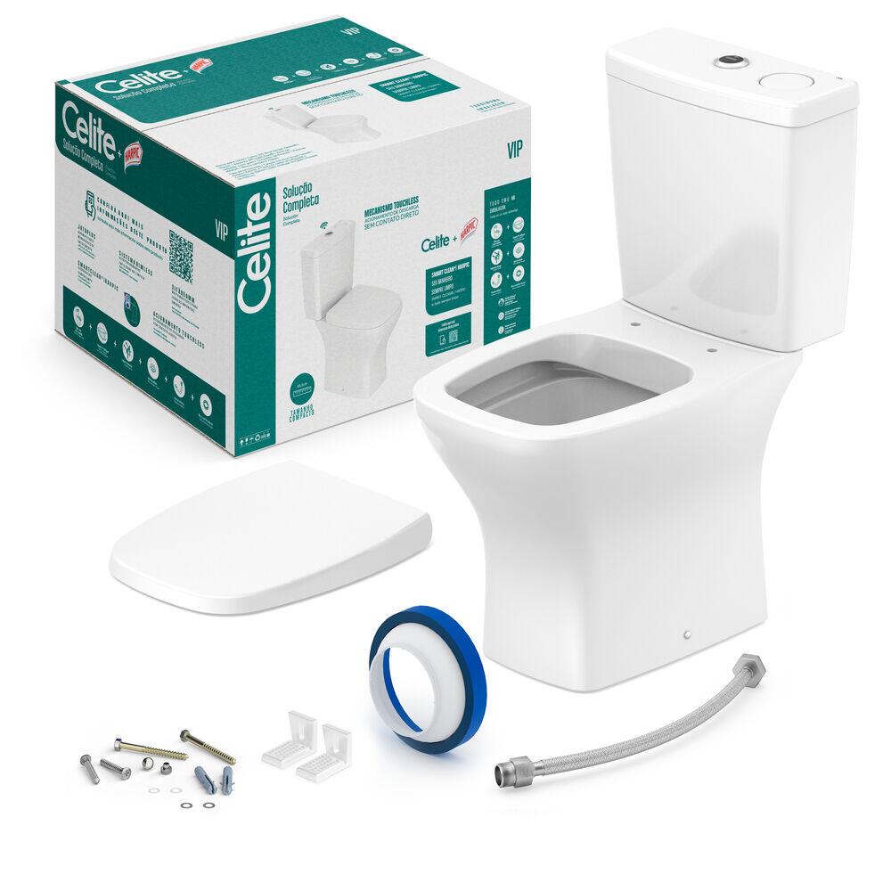 Kit Vaso Sanitário com Caixa Acoplada Acionamento Duplo 3/6L Vip Branco Celite