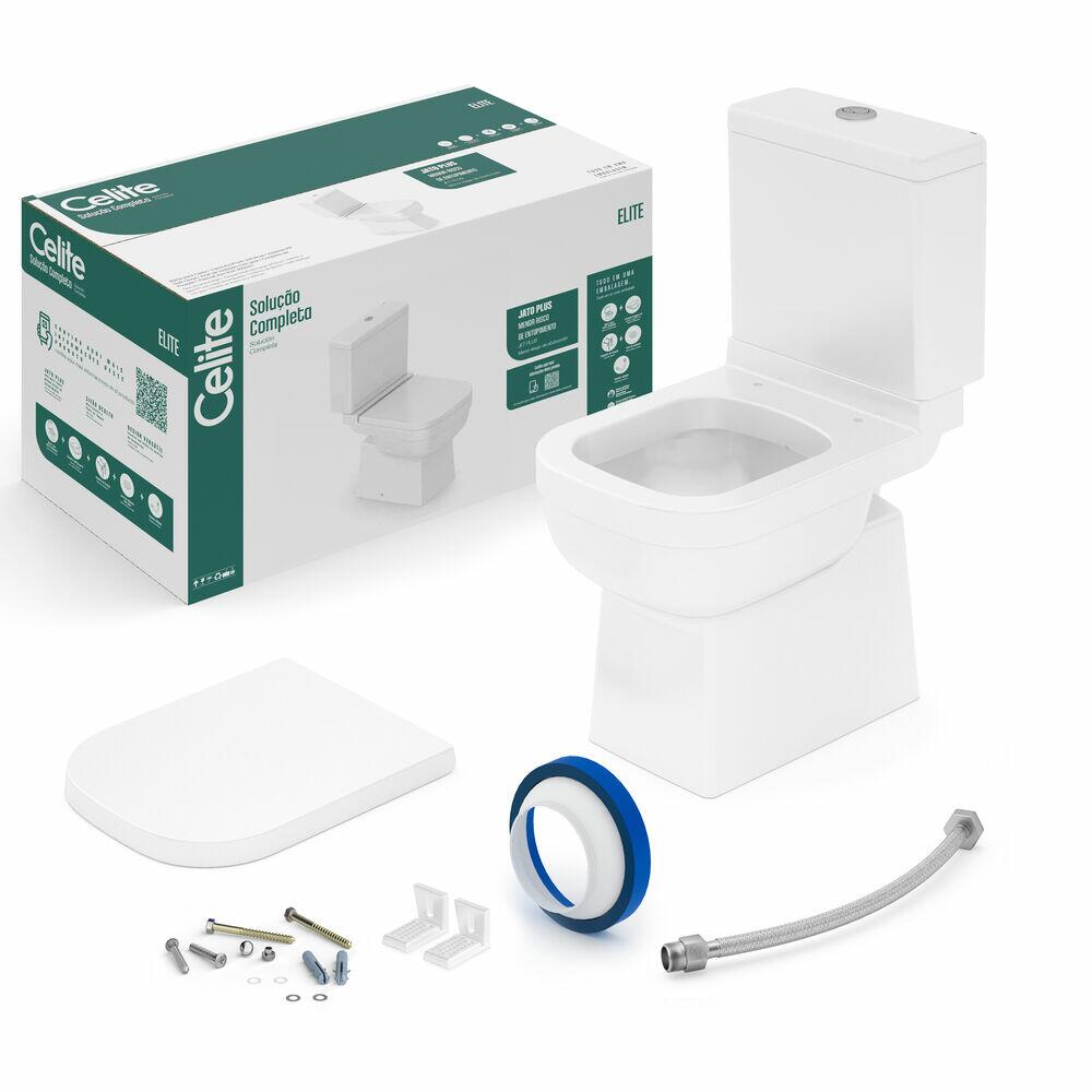 Kit Vaso Sanitário com Caixa Acoplada Acionamento Duplo 3/6L Assento Softclose Elite Branco Celite