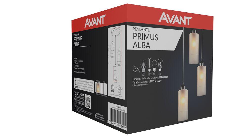 Pendente de Vidro 3 Lâmpadas Alba Primus Bivolt Avant