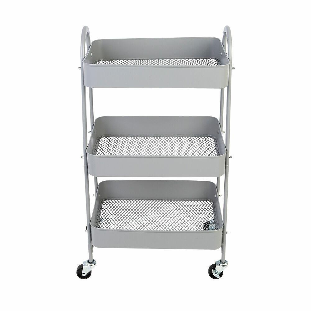 Carrinho Multiuso 3 Andares Ferro 45x30,5x77cm Cinza Casa&Ideia
