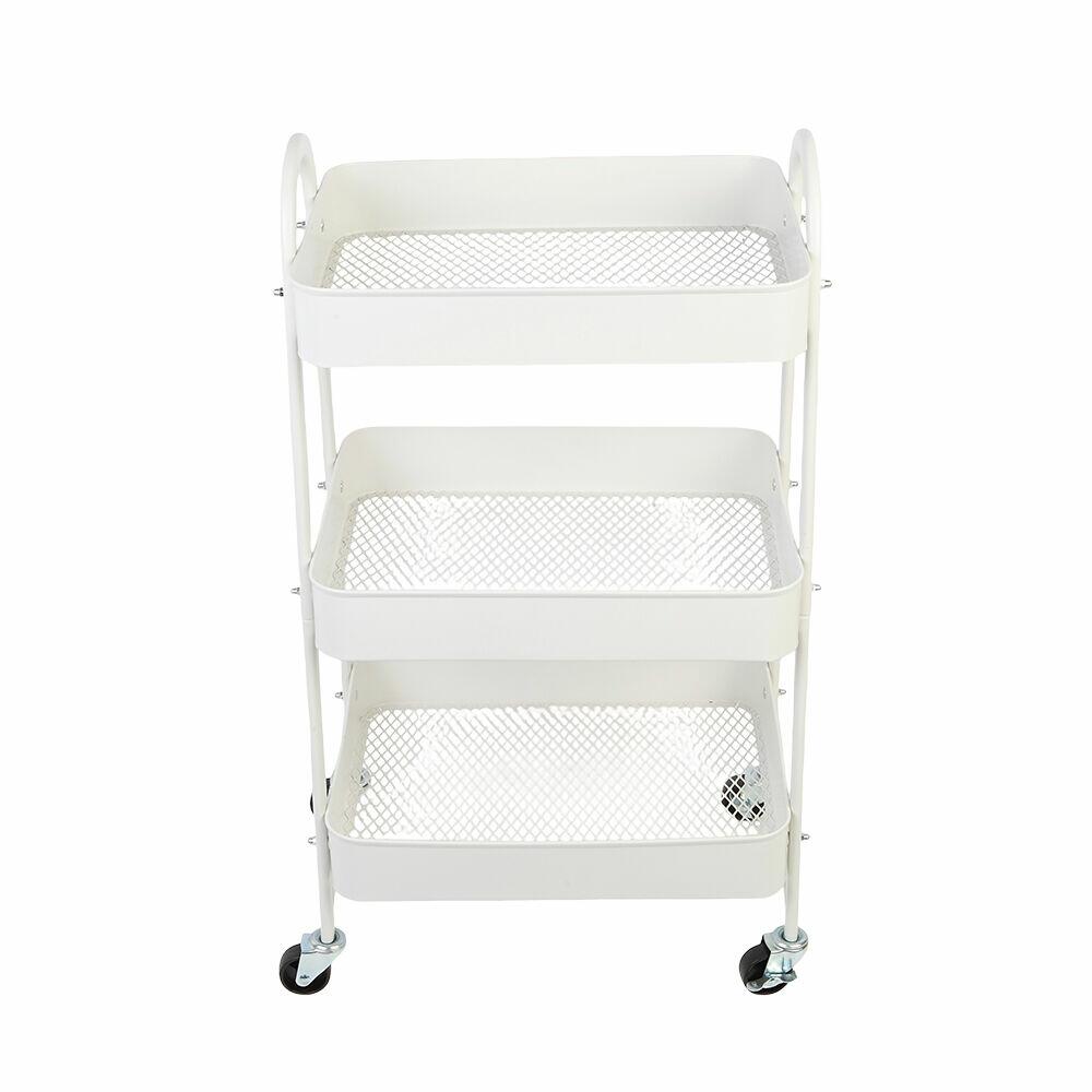 Carrinho Multiuso 3 Andares Ferro 45x30,5x77cm Branca Casa&Ideia