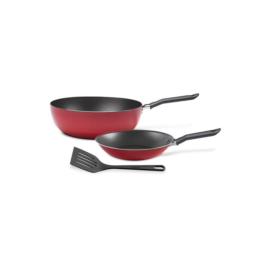 Kit Wok Frigideira 3 Peças Garlic Vermelho Brinox