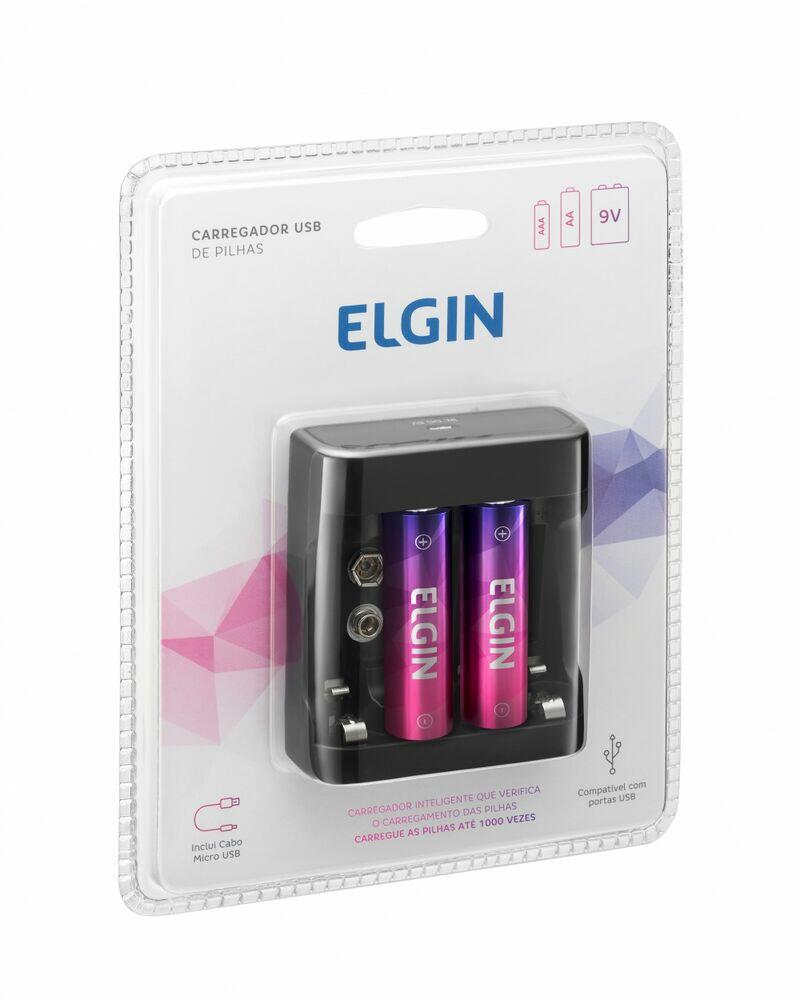 Carregador de Pilhas USB 4 Peças Elgin