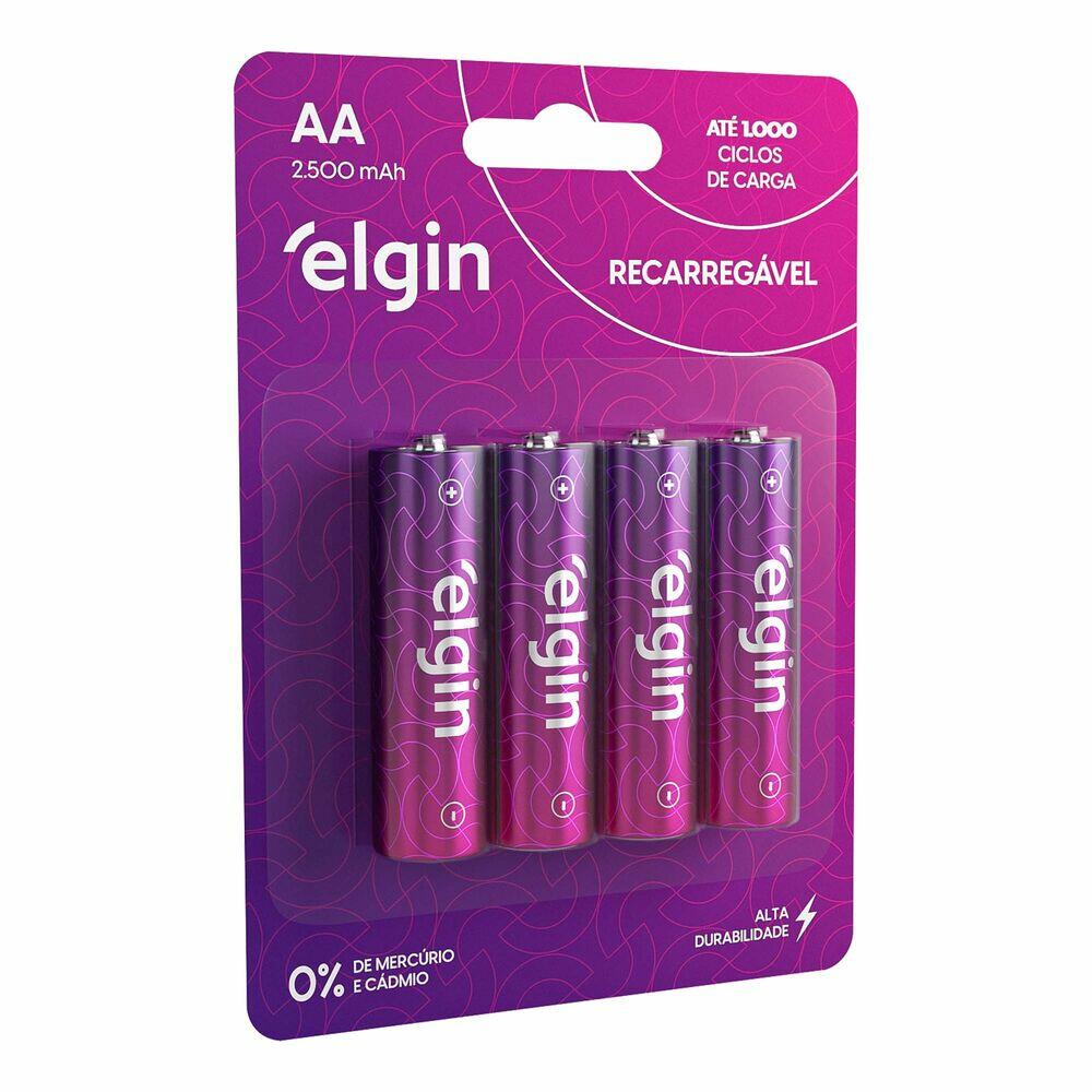 Pilha 2500MAH Recarregável Rosa 4 Peças Elgin