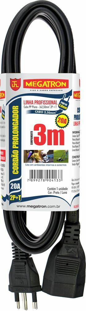 Extensão 3X2,50mmX3,0m PP Plano 20A Preto Megatron