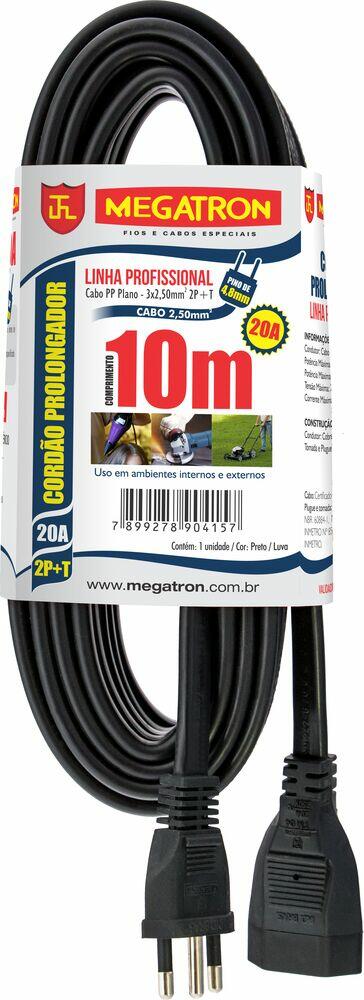 Extensão 3X2,50mmX10,00m PP 20A Plano Preto Megatron