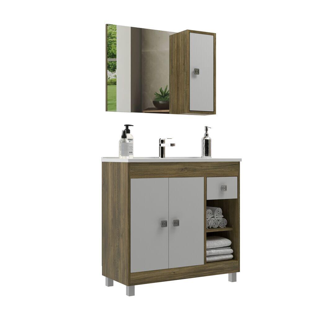 Kit Gabinete para Banheiro MDF/MDP com Cuba Moscou Cartagena 80cm Móveis Sander