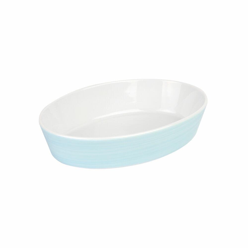 Refratário Oval de Porcelana 26cm Azul e Branco Casa&Ideia
