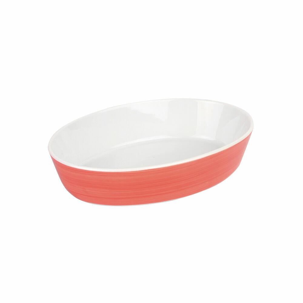 Refratário Oval de Porcelana 26cm Vermelho e Branco Casa&Ideia