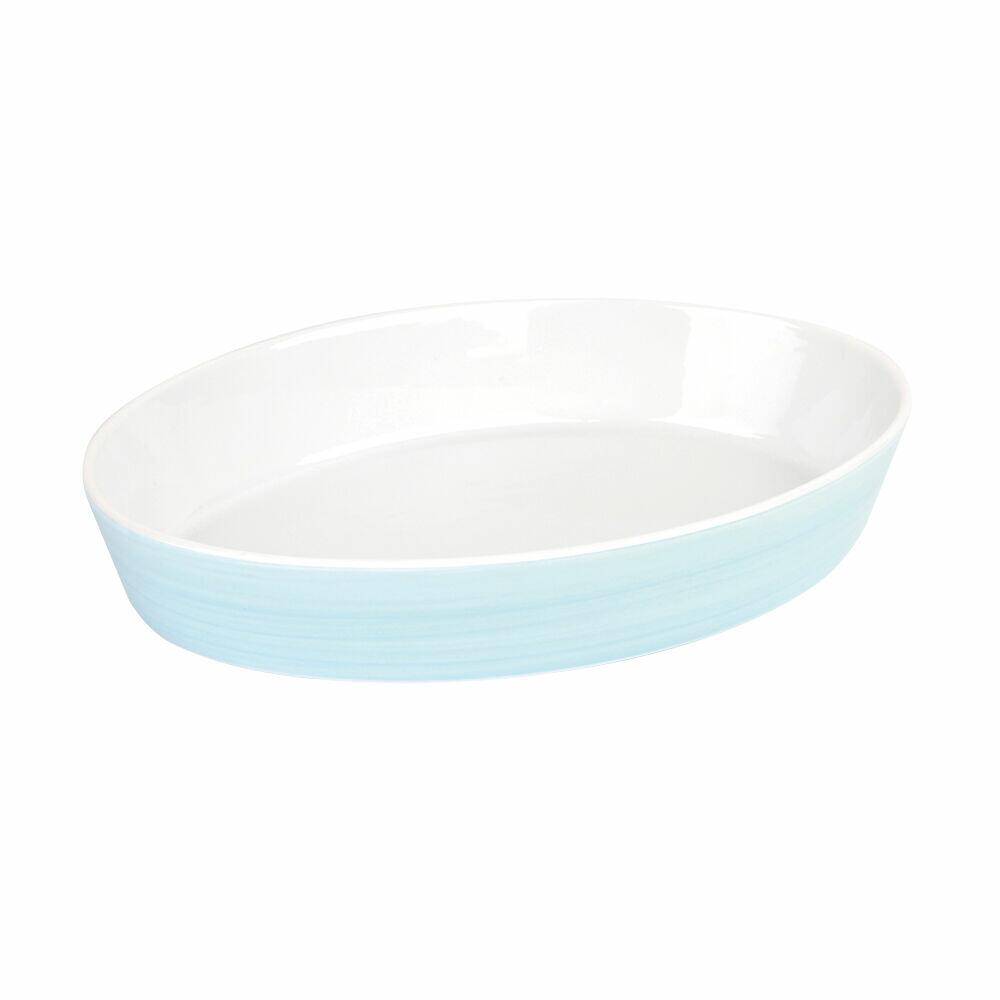 Refratário Oval de Porcelana 32cm Azul e Branco Casa&Ideia