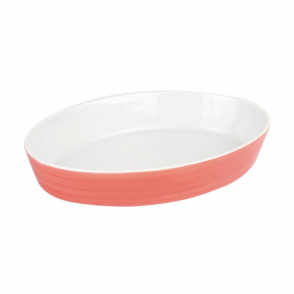 Refratário Oval de Porcelana 32cm Vermelho e Branco Casa&Ideia