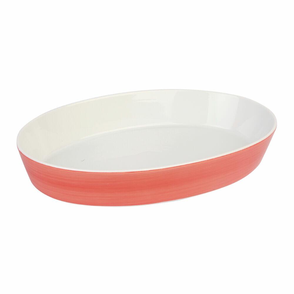Refratário Oval de Porcelana 39cm Vermelho e Branco Casa&Ideia