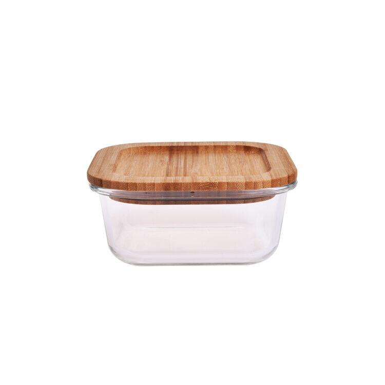 Pote de Vidro Hermético Com Tampa Bambu Quadrado 520ml Casa&ideia