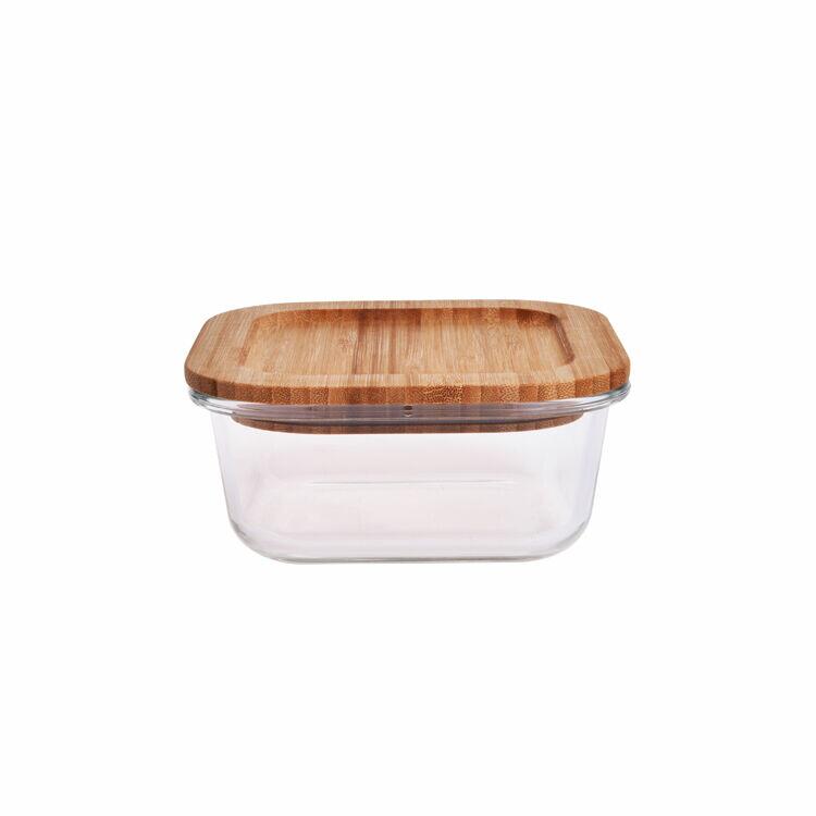 Pote de Vidro Hermético Com Tampa Bambu Quadrado 800ml Casa&ideia