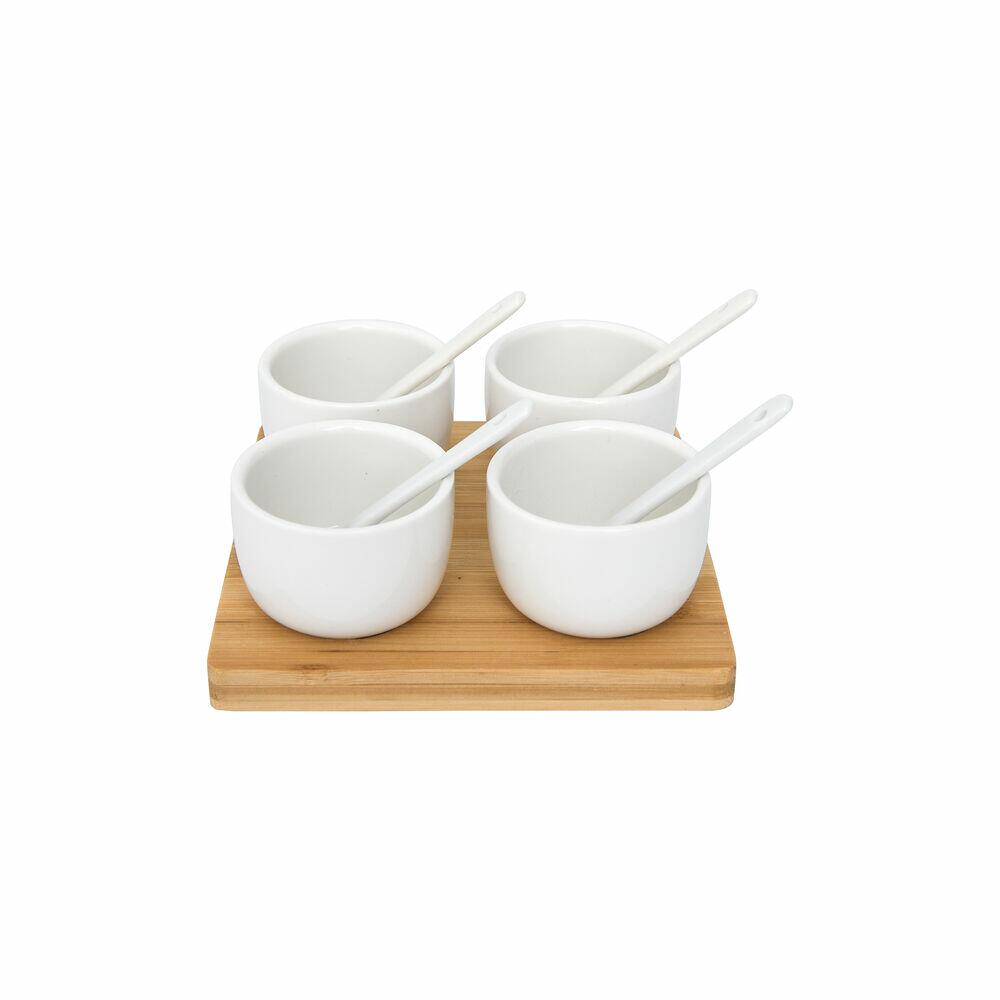 Petisqueira com 4 Cumbucas Bambu Branco Casa&Ideia