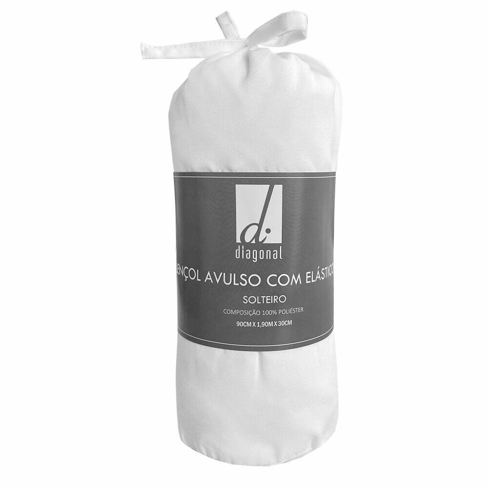 Lençol Avulso Solteiro com Elástico 90x190cm Branco Diagonal
