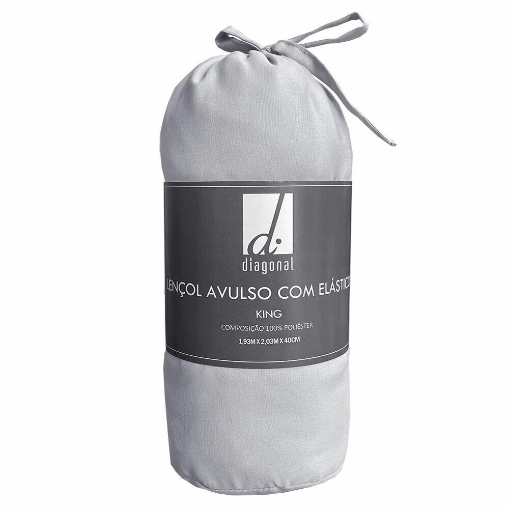 Lençol Avulso King Com Elástico 193x203cm Cinza Diagonal