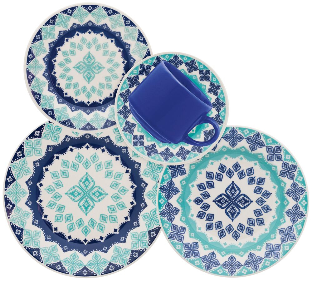 Jogo de Jantar 20 Peças Lola Azul e Branco Oxford