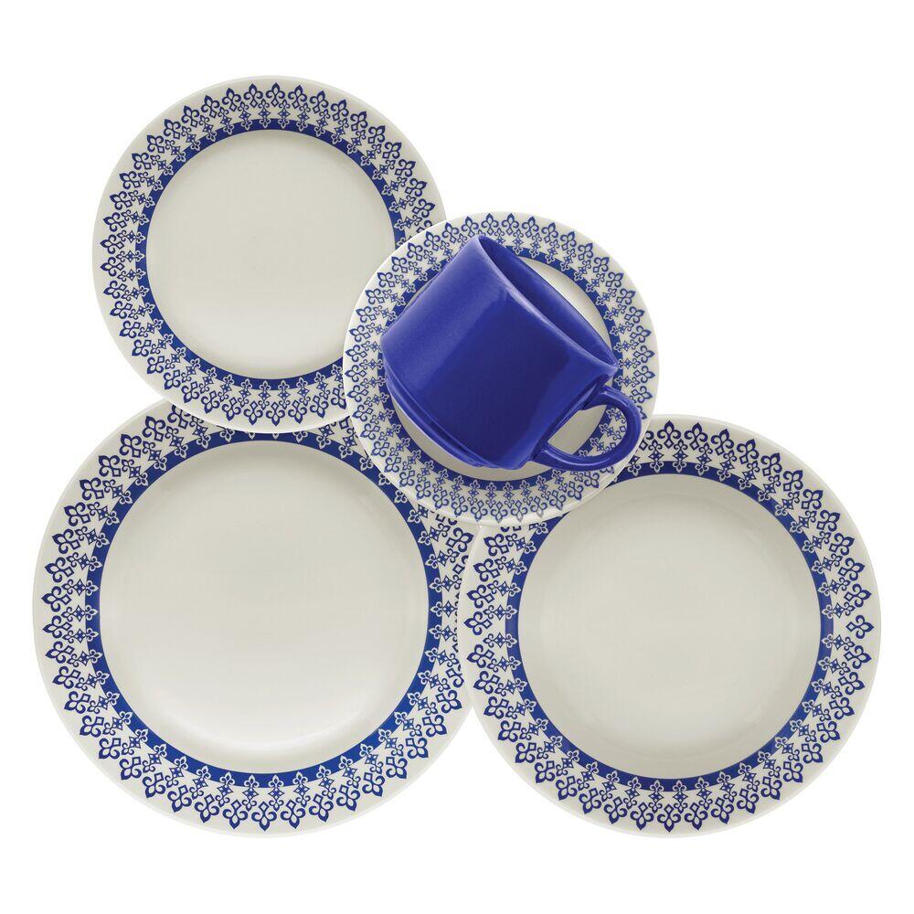 Jogo de Jantar 20 Peças Grécia Azul e Branco Oxford
