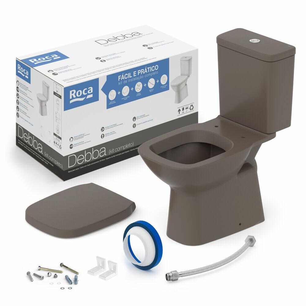 Kit Vaso Sanitário com Caixa Acoplada Acionamento Duplo 3/6L Debba Classic Marrom Café Roca
