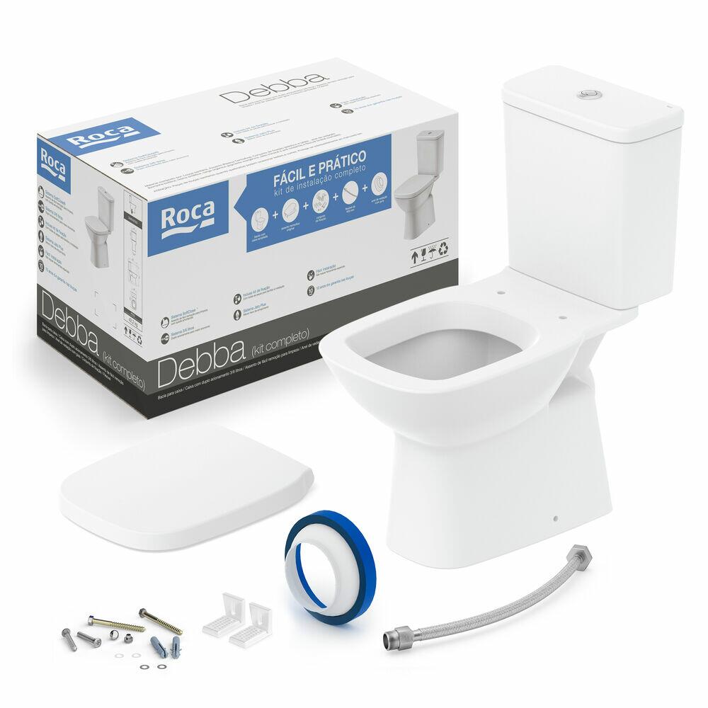 Kit Vaso Sanitário com Caixa Acoplada Debba Classic Acionamento Duplo 3/6L Branco Matte Roca