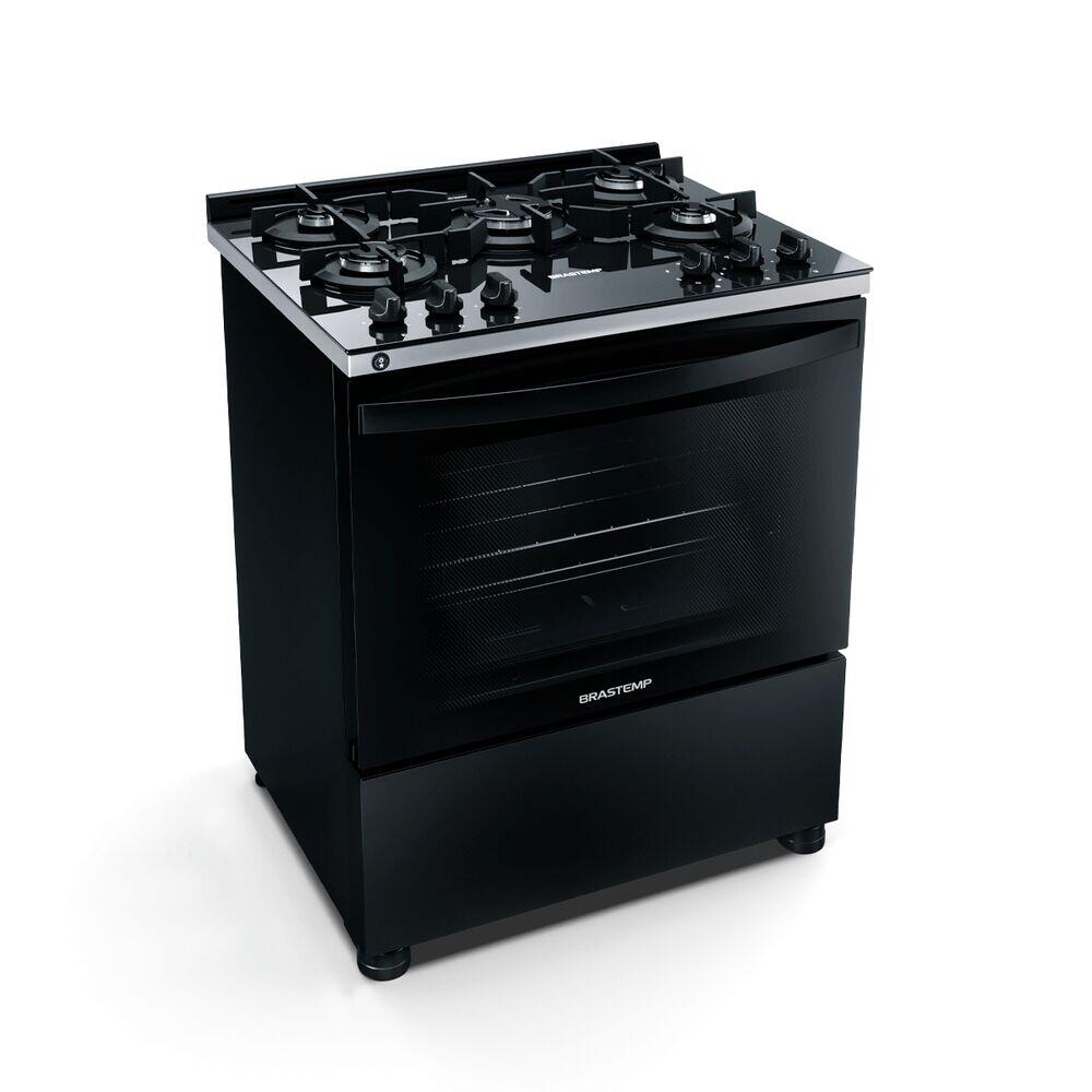 Fogão Piso com Mesa de Vidro 5 Bocas Preto Bivolt Brastemp