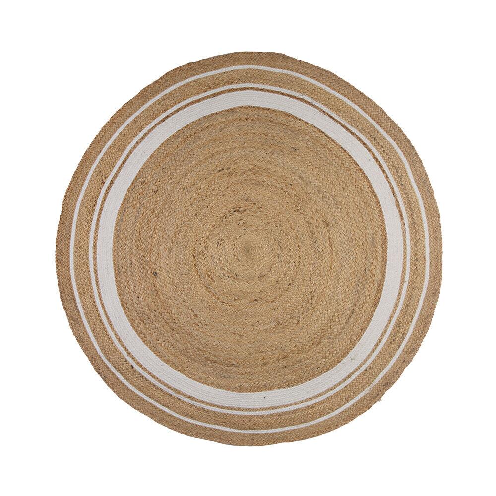 Tapete de Algodão Juta 120cm Luna White Natural Redondo Diagonal