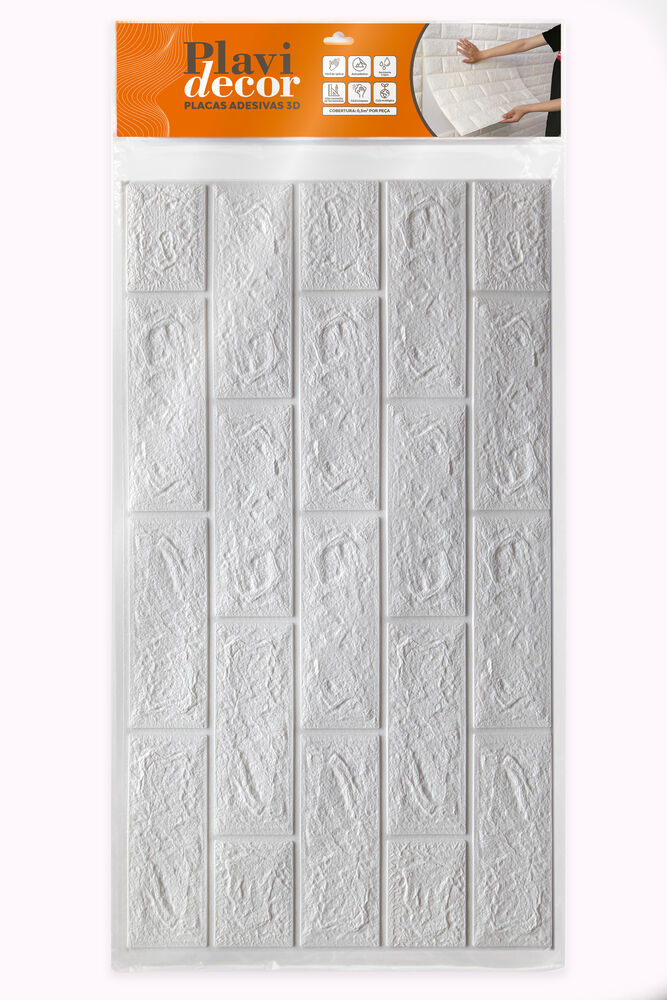 Adesivo de Parede Tijolo 70x70cm Branco Plavitec