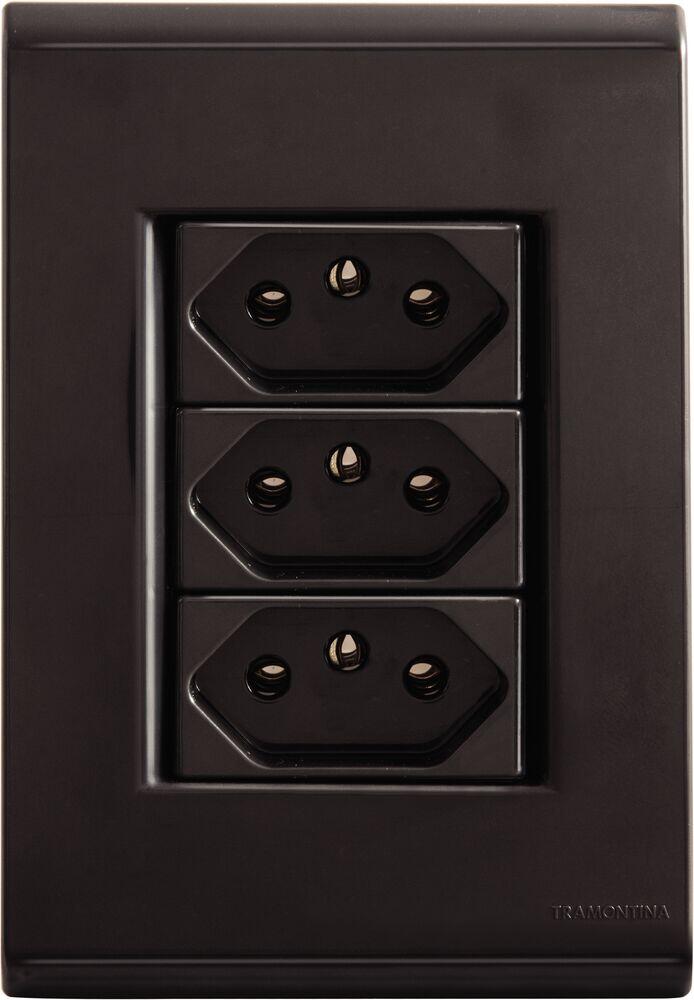 Conjunto 3 Seções Liz 2 P+T 10A 250V Grafite Escuro Tramontina