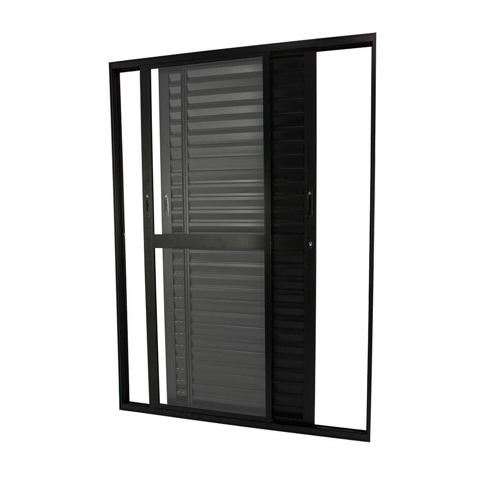 Porta de Correr Balcão Nobre Alumínio 3F 2,10x1,50m Preto CRV
