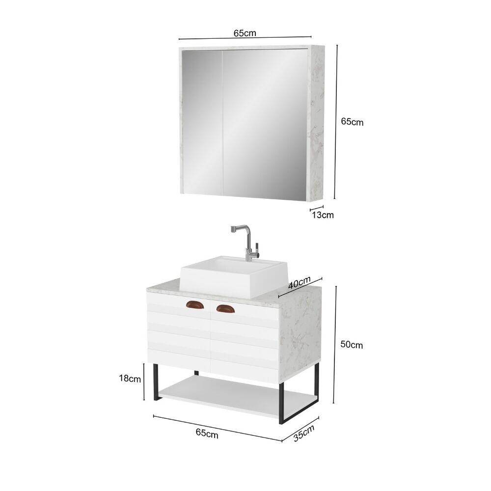 Kit Gabinete para Banheiro Suspenso MDF/MDP com Cuba Orion Atenna/Branco 65cm C-Linea
