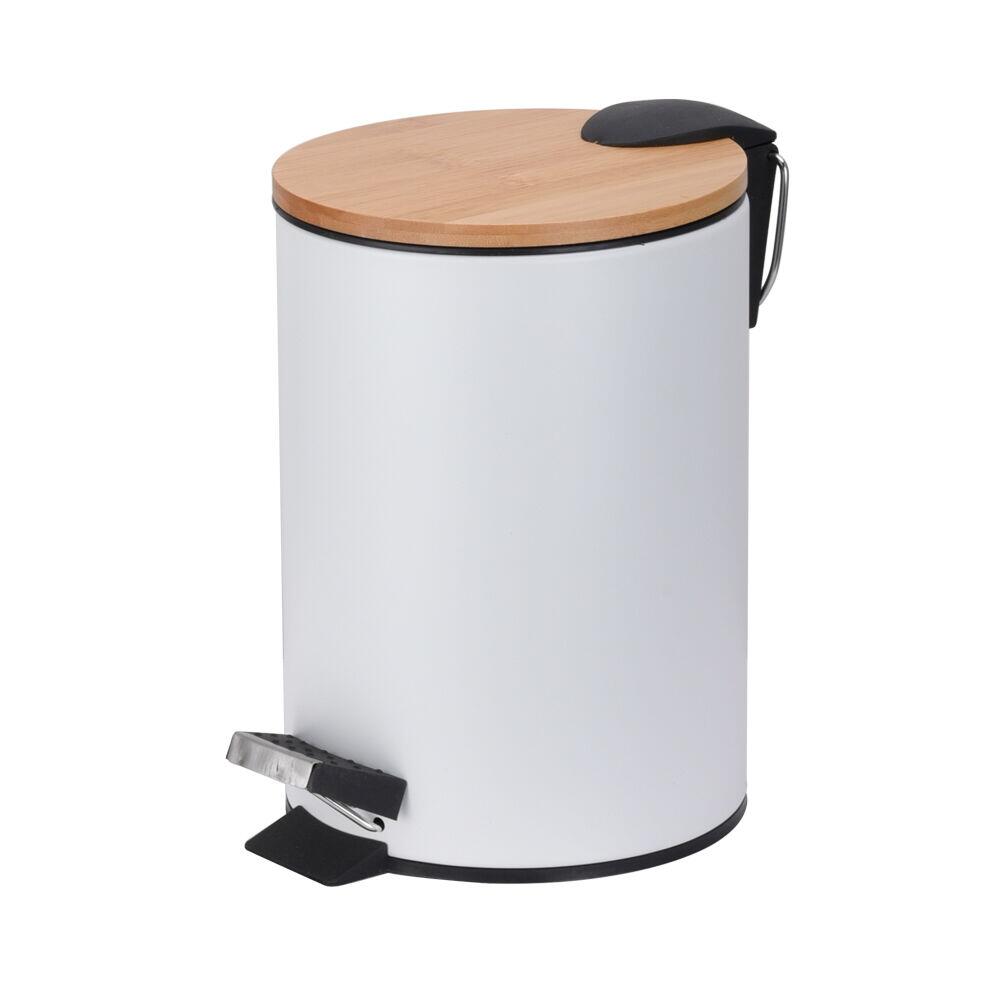 Lixeira 5 Litros com Pedal Bamboo Branco Fosco 20,5x26,4cm Casa&Ideia