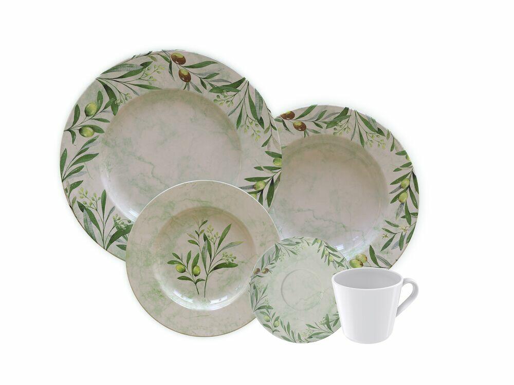 Aparelho de Jantar e Chá Porcelana Estampado 20 Peças Oliva Tramontina