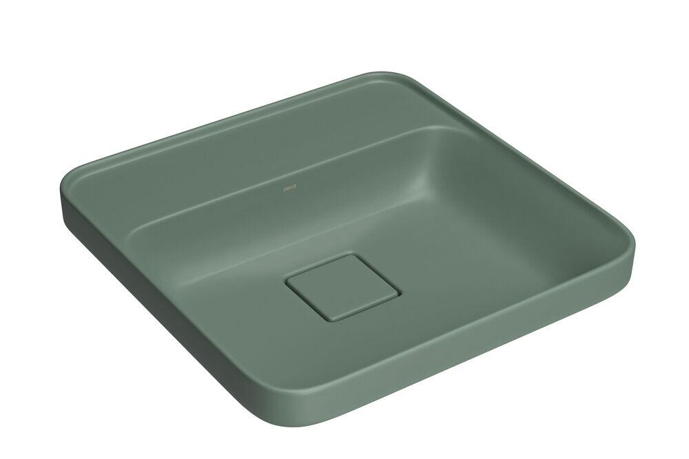 Cuba para Banheiro de Sobrepor Louça com Mesa Slim Verde Salvia  Quadrada 40cm Deca