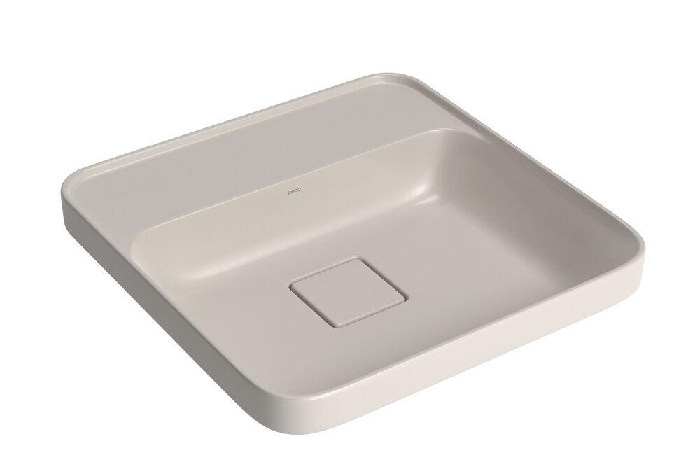 Cuba para Banheiro de Sobrepor Louça com Mesa Slim Bege Acetinado Quadrada 40cm Deca