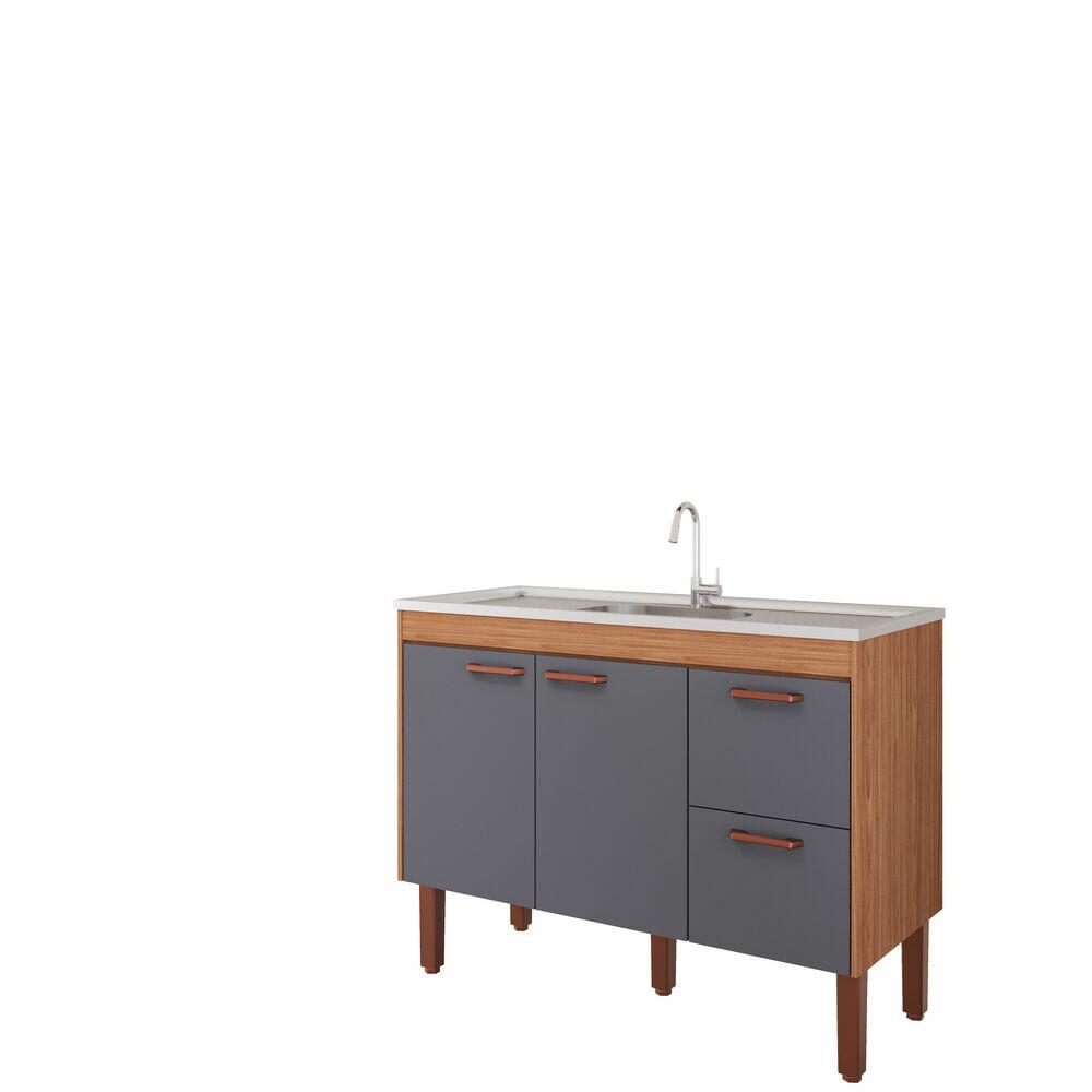 Balcão de Cozinha Slim 4 Portas 1,14m Freijo Titânio MGM Gabinetes