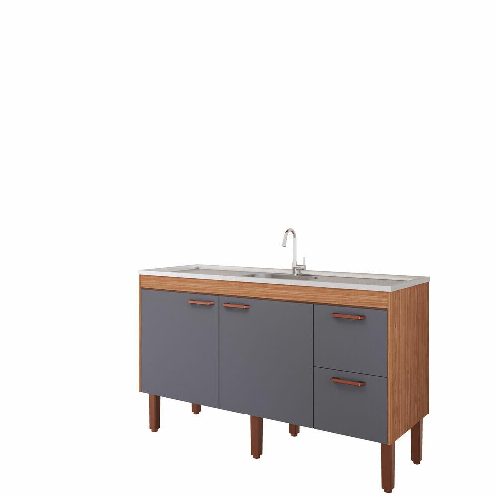 Balcão para Cozinha 1,44m Slim Freijo/titanio 4 Portas MGM Gabinetes