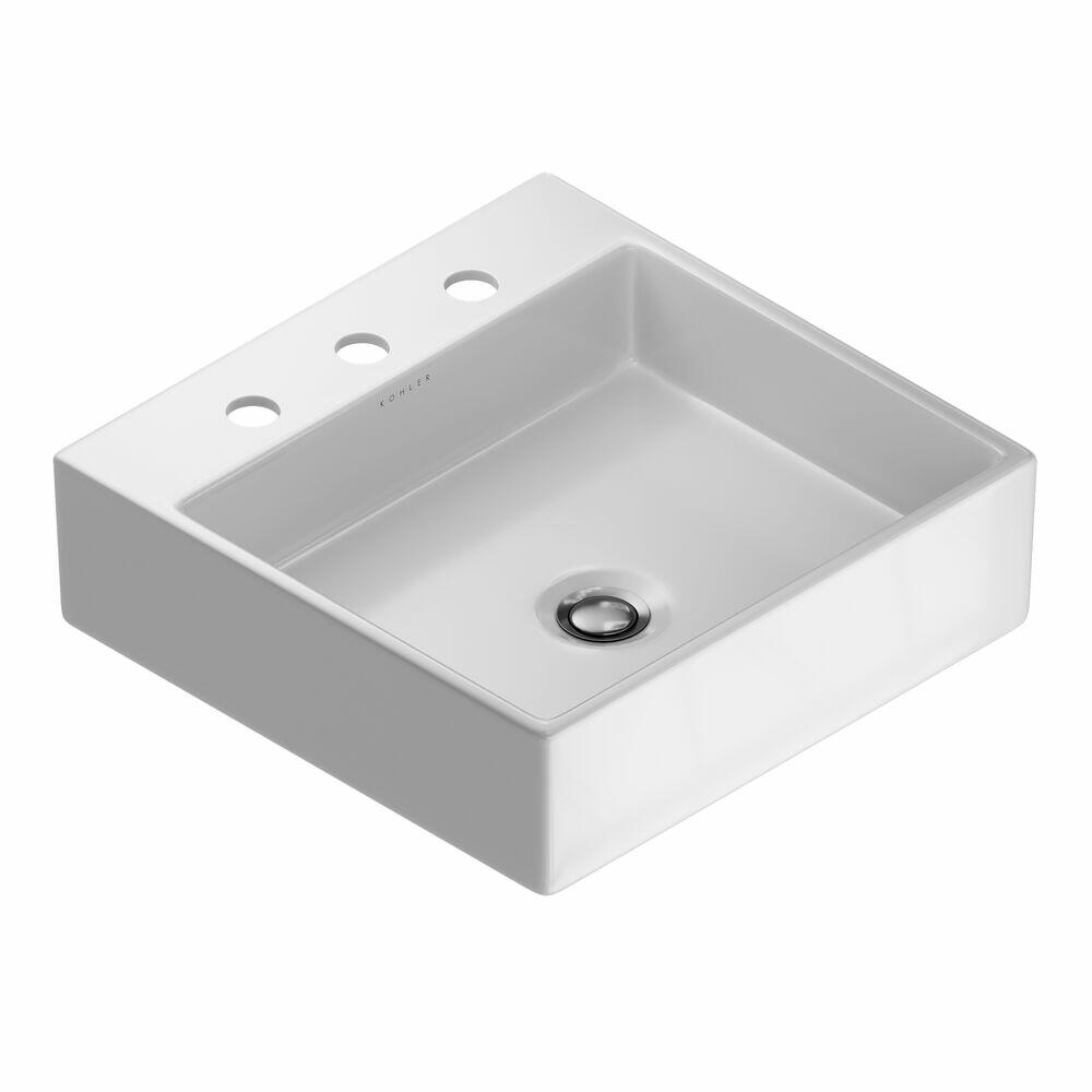 Cuba para Banheiro de Apoio para Mesa com 3 Furos 41x41cm Taut Branco Quadrada Kohler