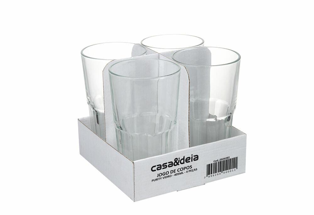 Jogo De Copos 405ml Purity Vidro 4 Peças Casa&Ideia