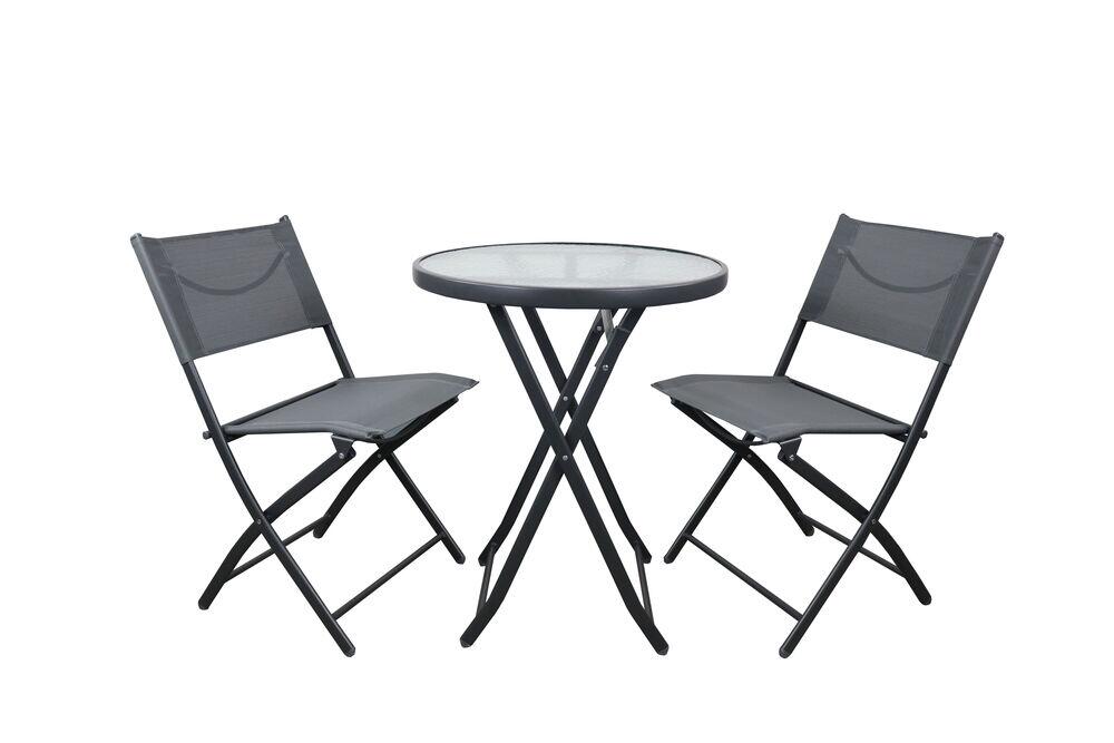 Conjunto Jurerê Mesa Redonda e Cadeiras 3 Peças Cinza Fascino
