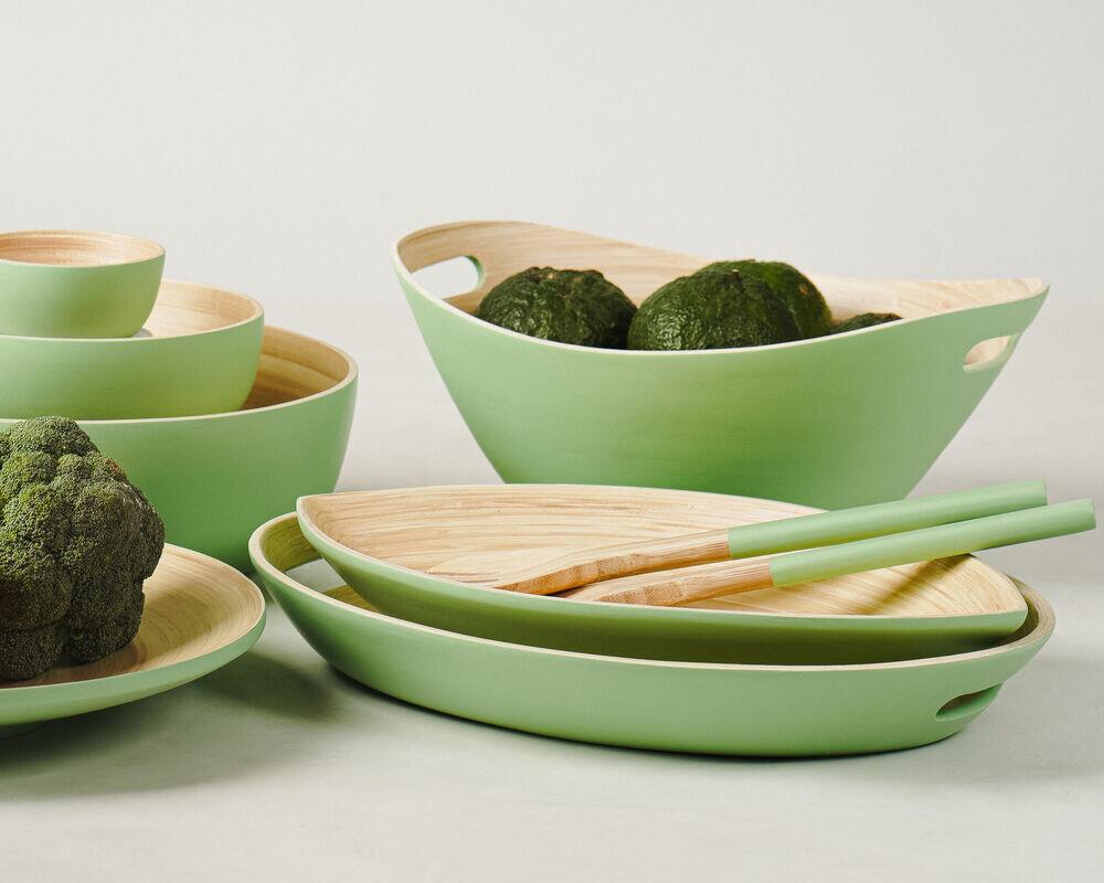 Conjunto Talheres de Bambu Metake Verde Fosco para Salada 8x35x1 Casa&ideia