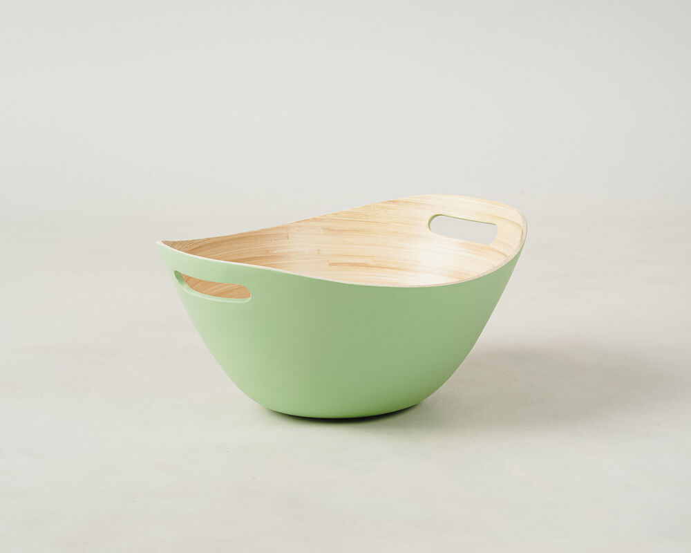 Tigela de Bambu Para Salada Com Alça Verde Fosco Oval 27x35x15 Casa&ideia