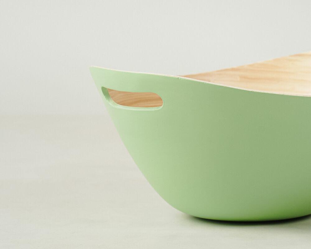Tigela de Bambu Para Salada Com Alça Verde Fosco Oval 27x35x15 Casa&ideia