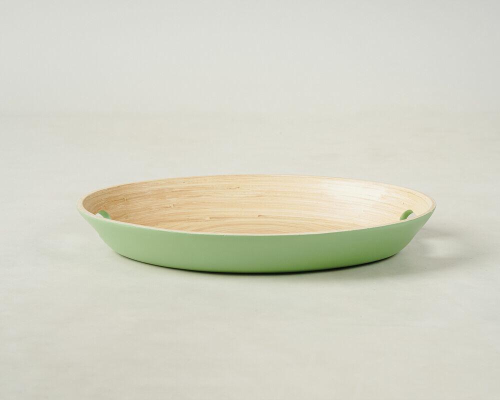 Bandeja Bambu 30x40x5 Mekate Com AlÇa Verde Fosco Oval Casa&ideia