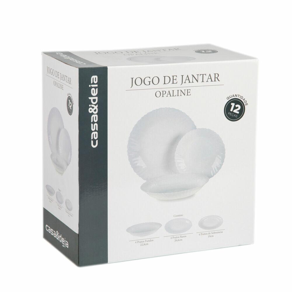 Jogo Jantar 12 Peças Branco Vidro Casa&ideia