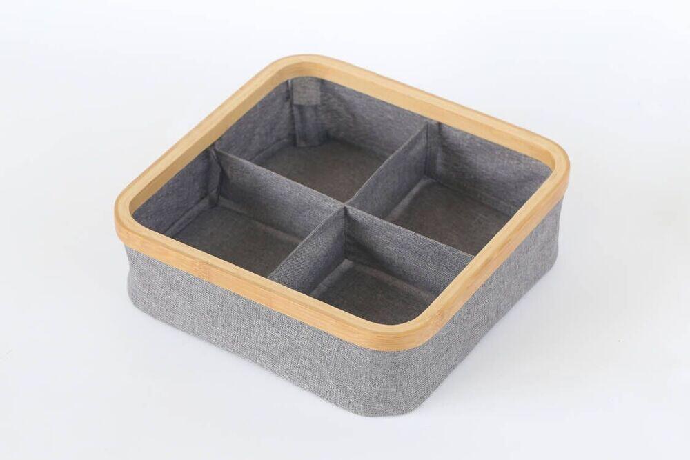 Cesto Dobrável com 4 divisões Bambu e Malha 6,7l Cinza Ecobio 30x30x9 Casa&Ideia