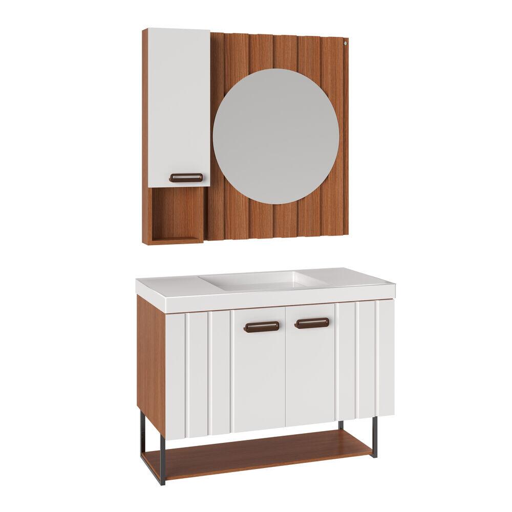 Kit Gabinete para Banheiro Suspenso MDF/MDP com Cuba Bali Cinamomo 80cm C-Linea