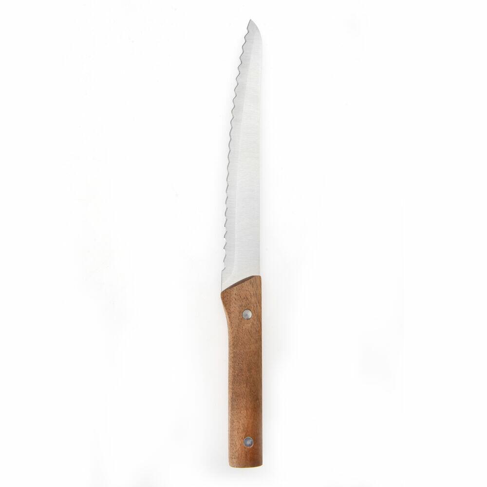 Faca de Cozinha Com Cabo de Madeira Acacia Fosco Inox 34cm Casa&ideia