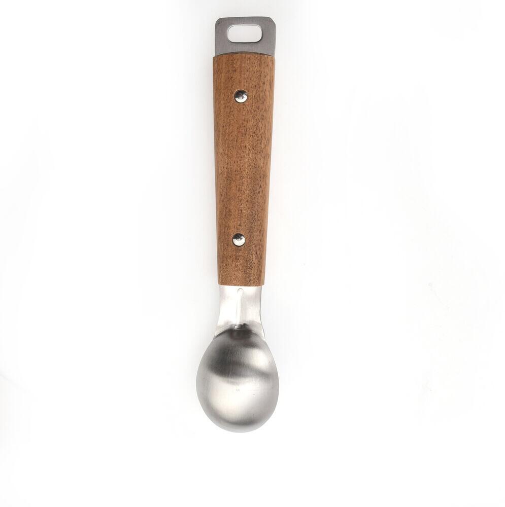Colher de Sorvete Com Cabo de Acacia Fosco Madeira Inox Casa&ideia